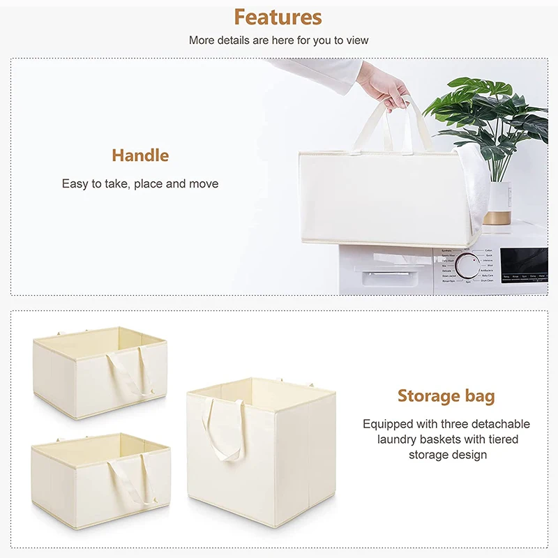 Bathroom Laundry Room Home Storage Rack Three Layers Tall Bamboo Canvas Laundry Hamper with Wheel and Handles