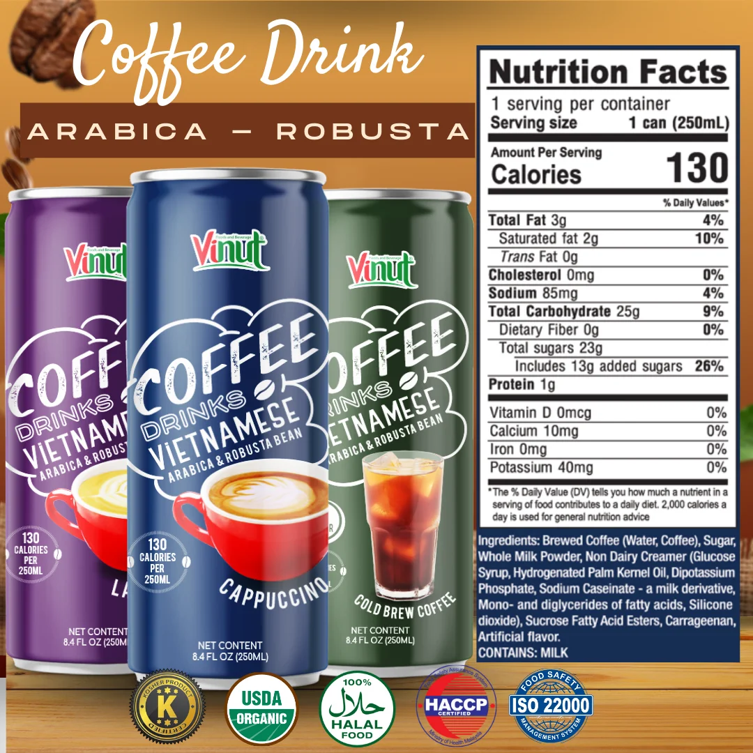 Vietnam Cold Brew Coffee Drink 250ml Arabica & Robusta VINUT Manufacturer | Free Sample Design, Best Price Wholesale, OEM/ODM