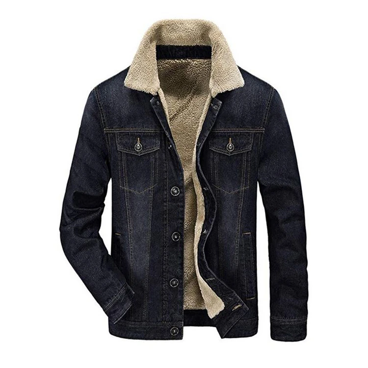 Mens Cotton Warm Fur Collar Button Down Classy Casual Quilted Jeans Coats Outwear Sherpa Lined Denim Jacket