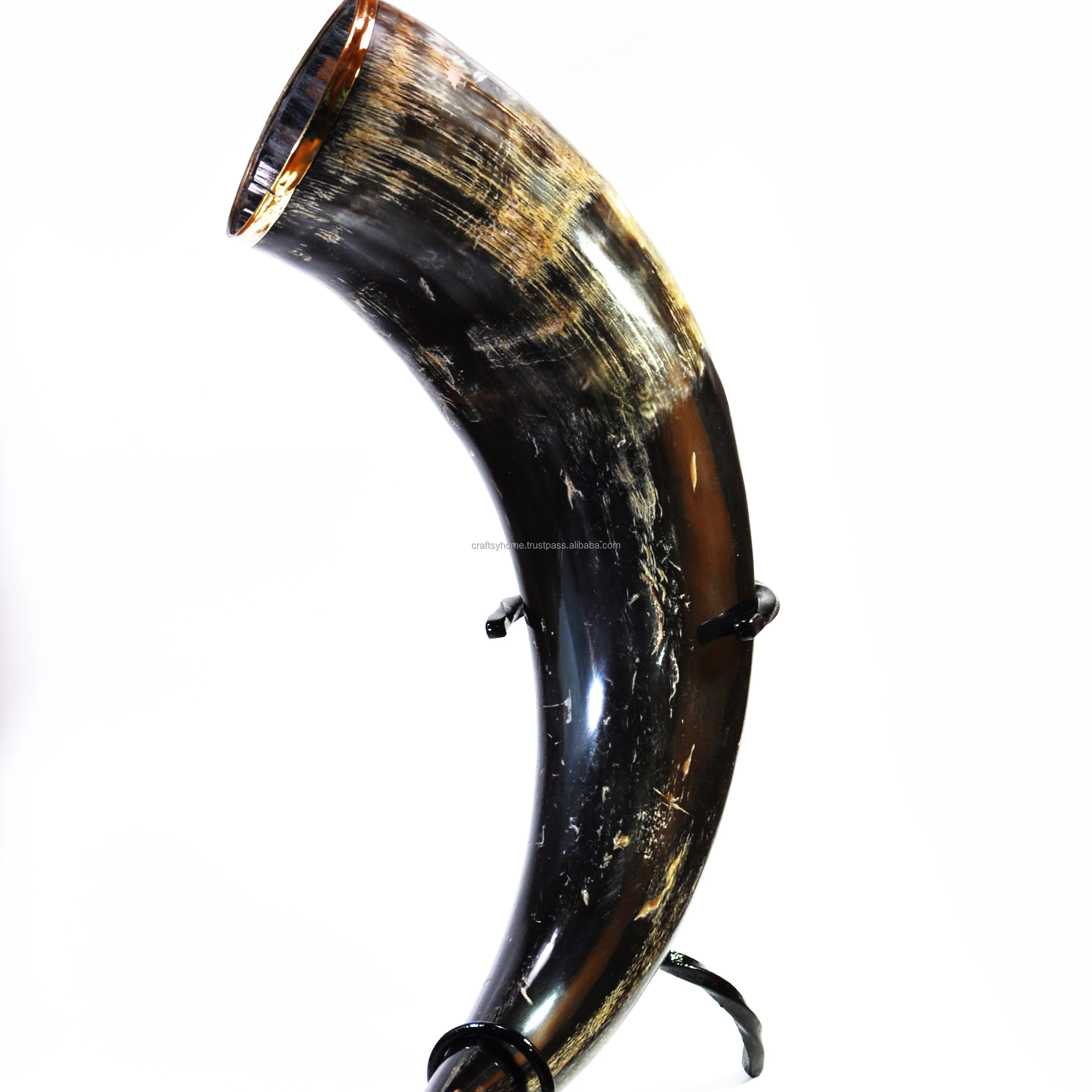 Drinking viking most quality buffalo horn natural horn color with metal stand hand made polished cheap price