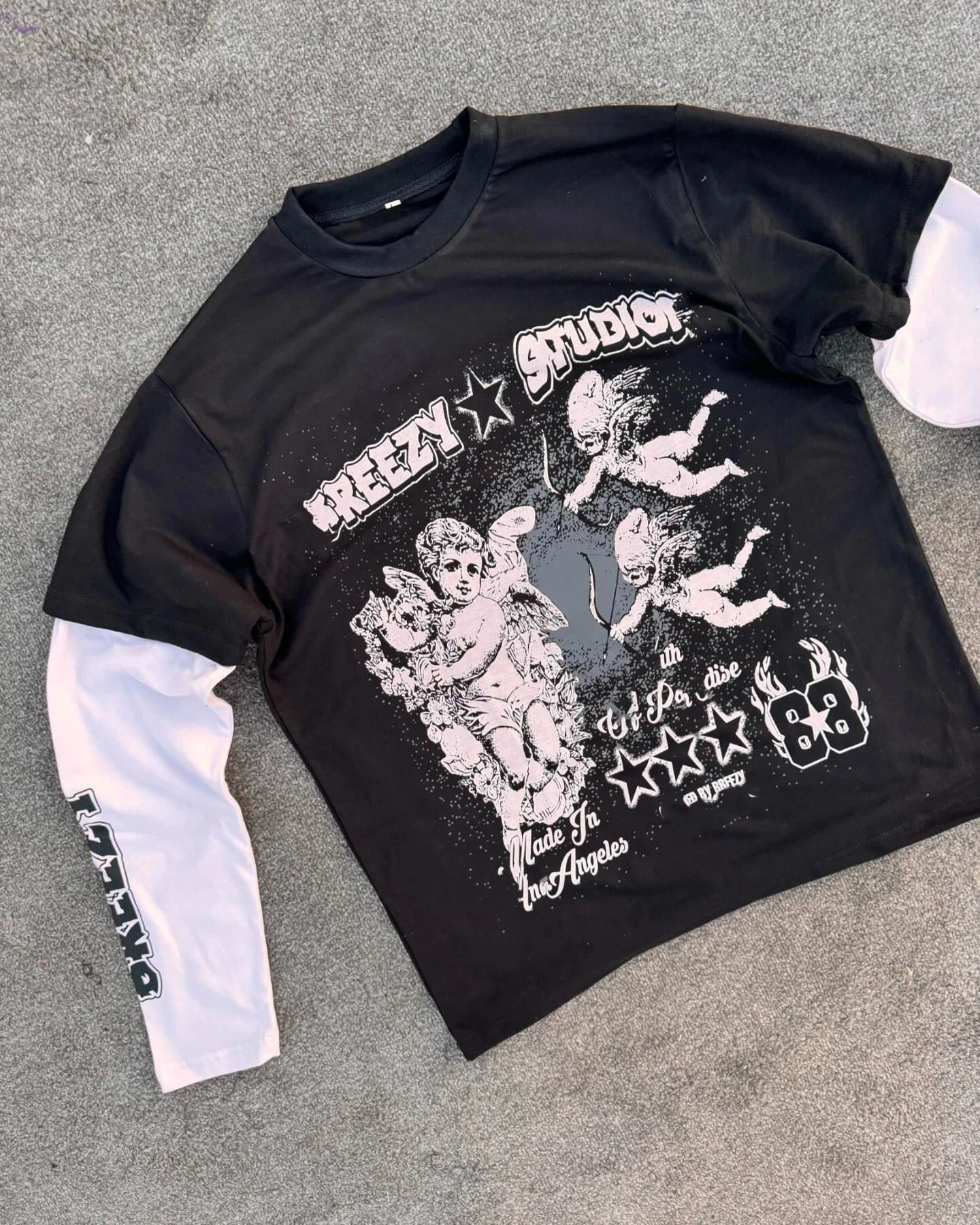 Customized Streetwear Cotton Boxy Tee Print Jersey Tshirt Double Layer Thick Collar Long Sleeve T-Shirts For Men