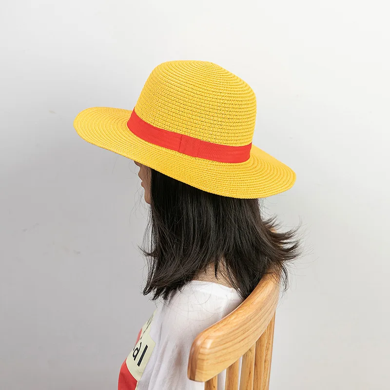 Wholesale Fashion Cospaly Cartoon Kids Straw Hat Outdoor Floppy Beach Adult Anime Luffy Brim Straw Sun Hat