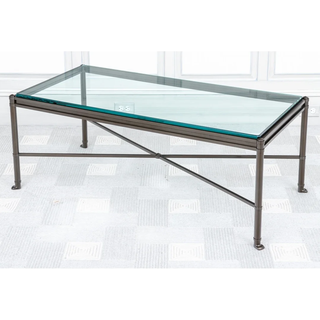 Antique Bronzed Metal Glass Cocktail Table Stainless Steel Frame Glass Top Center Table Living Room Rectangular Coffee Tables
