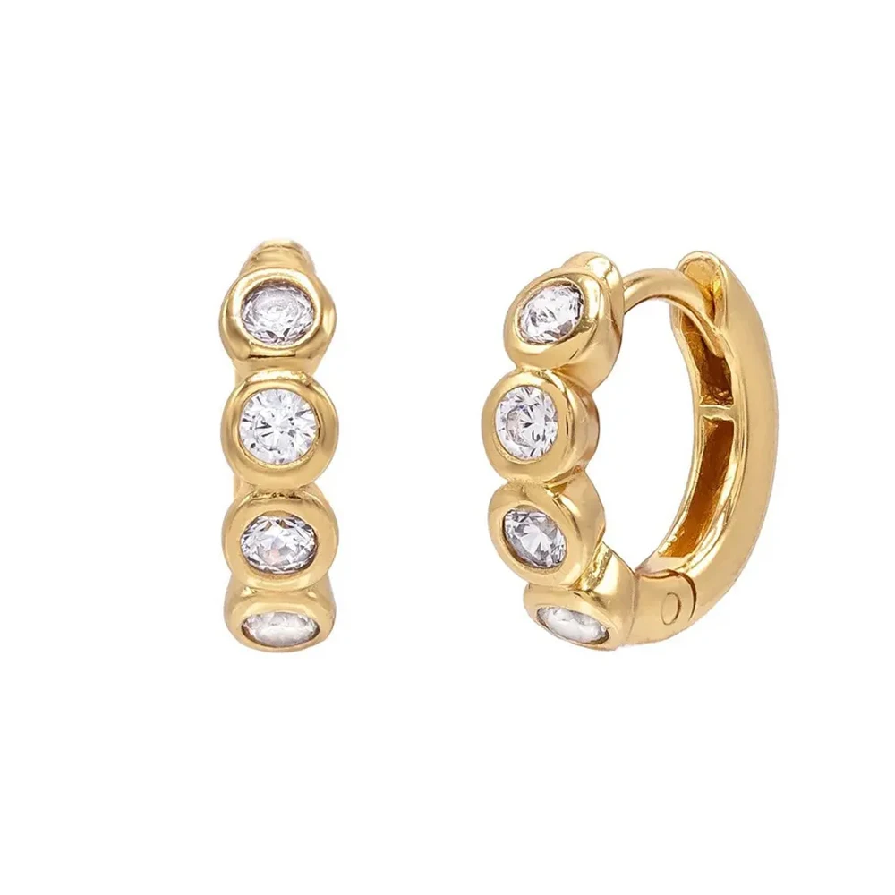 Solid 14K Yellow Gold Bezel Set Natural SI Clarity G-H Color Diamond Huggie Hoop Earrings Manufacturer