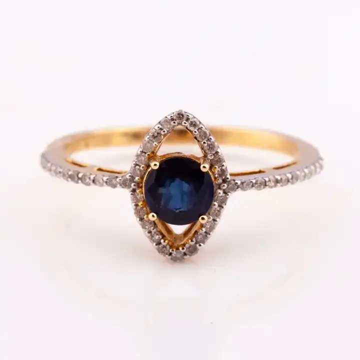 Eye Elegant Sapphire and Diamond Ring 14K Gold Plated Silver 925 Dainty Rings Sapphire Diamond Engagement Wedding Jewelry