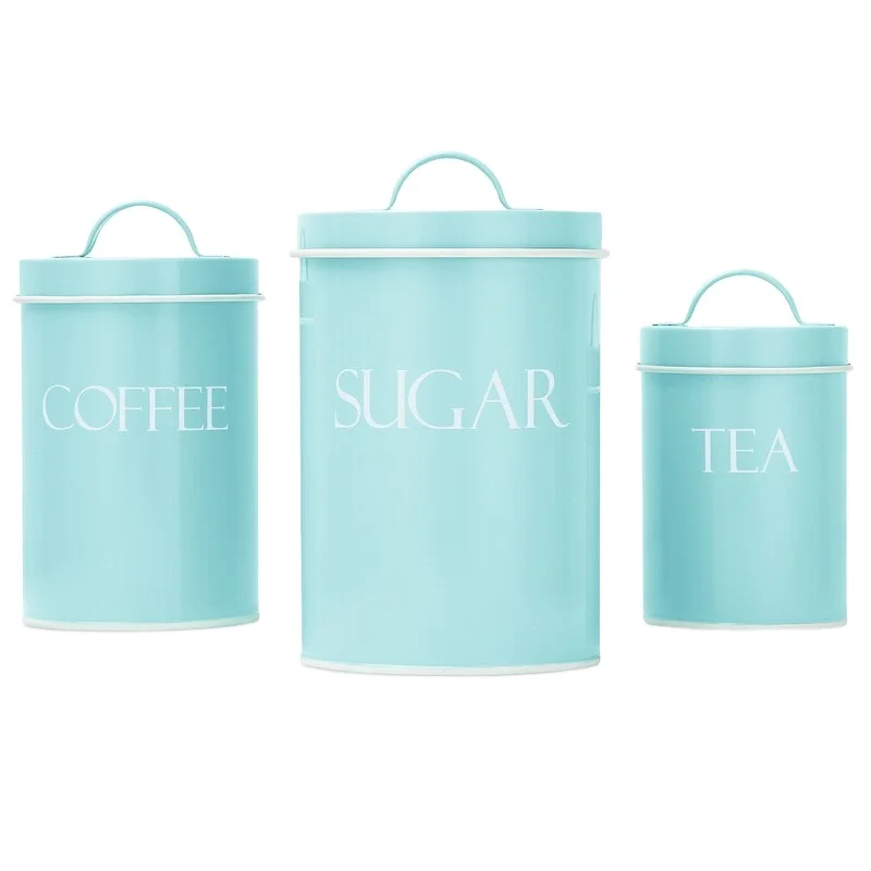 Kitchen Canisters for Countertop Set of 3 Farmhouse Canister Set for Kitchen Counter Mint Flour Sugar Coffee Canister Home Decor