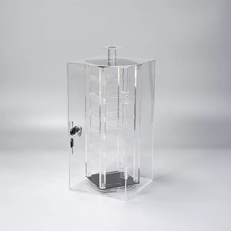 Lucite Acrylic Display Stand Rack With Lock Factory Custom Rotate Exhibition Counter Display Cabinet