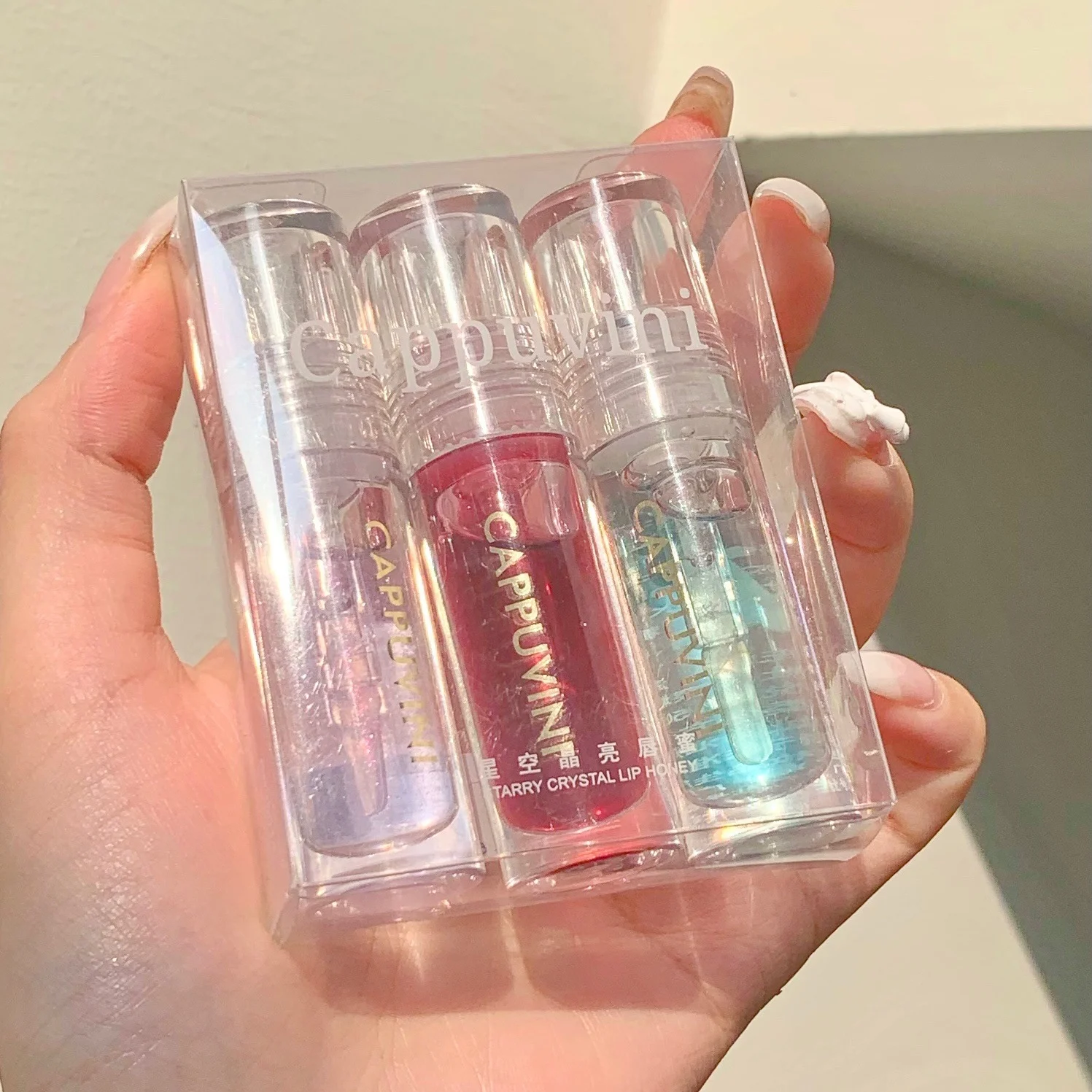 Wholesale Glossy Lip Gloss 2024 Hot Transparent Lipstick with Glitter 3 Set of Moist Plumping Lip Oil