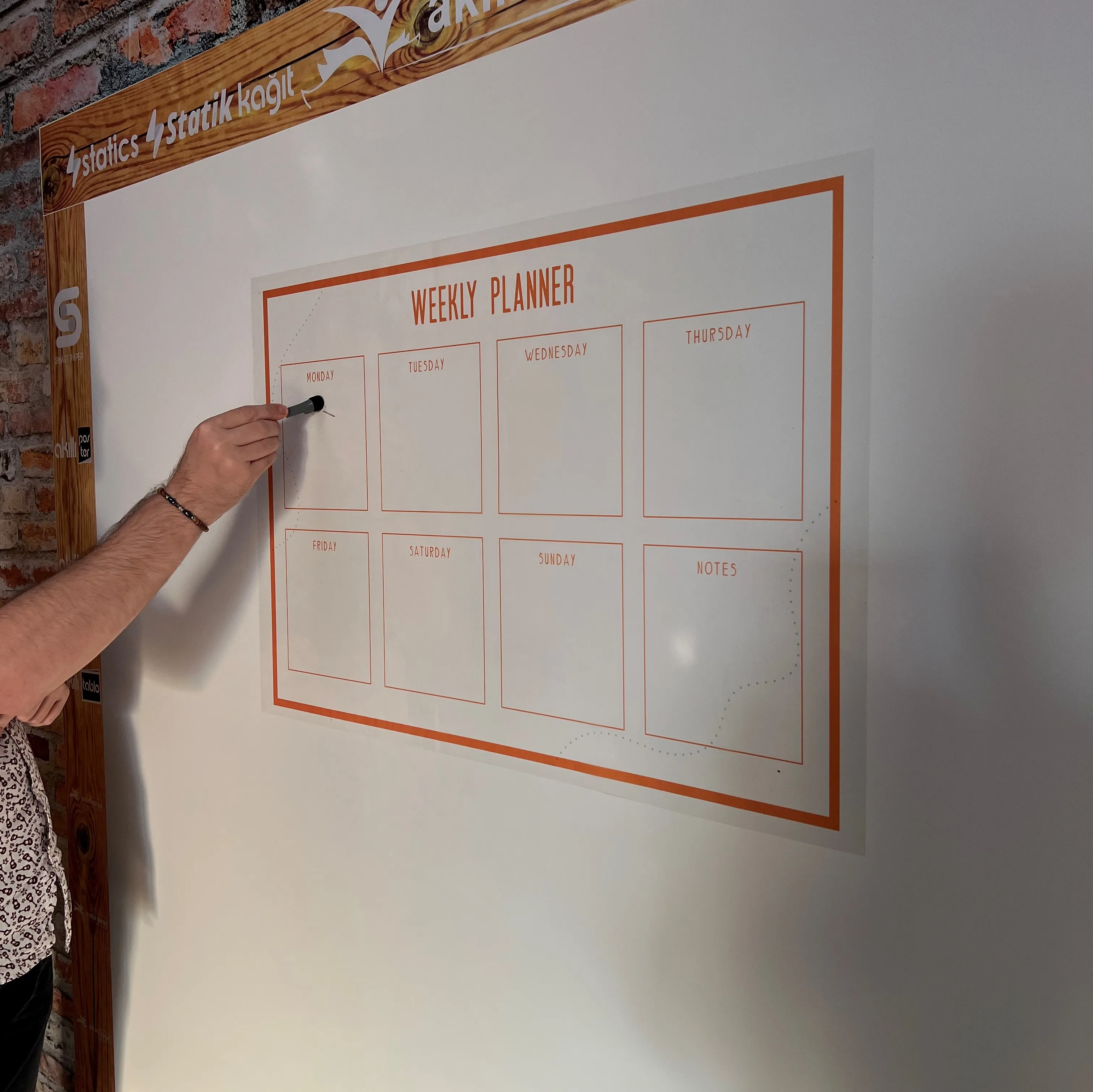 2024 Model-8 Weekly Planner Organizer Dry-Erase Whiteboard Surface Durable Reusable Polystyrene Static Glass Magnet PET