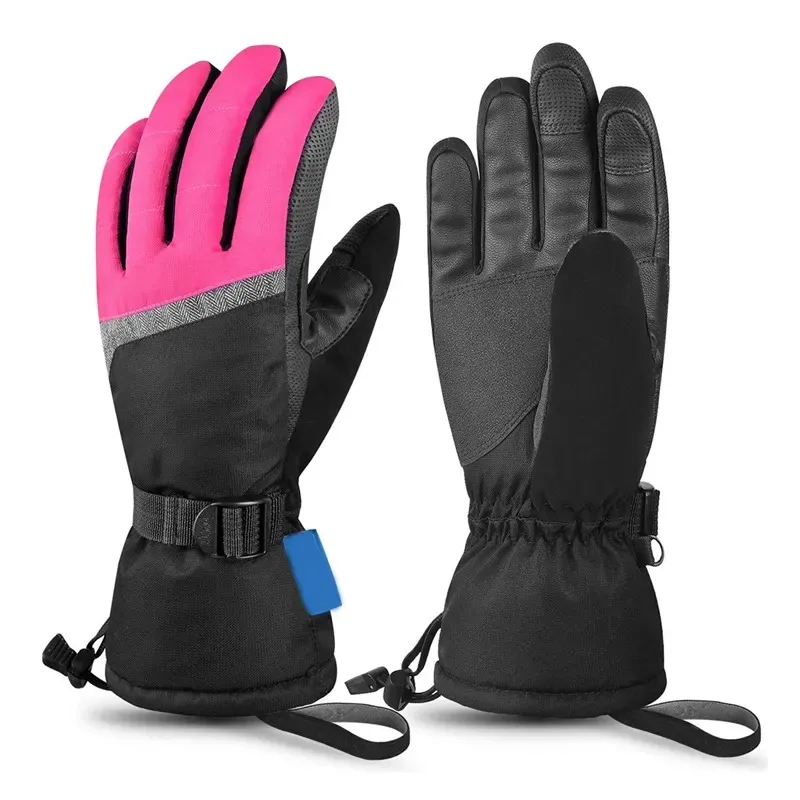 Winter Ski and Snowboard Gloves Guantes De Nieve Leather Logo Palm Black Yellow Bag Waterproof XXL Customized Time Outdoor