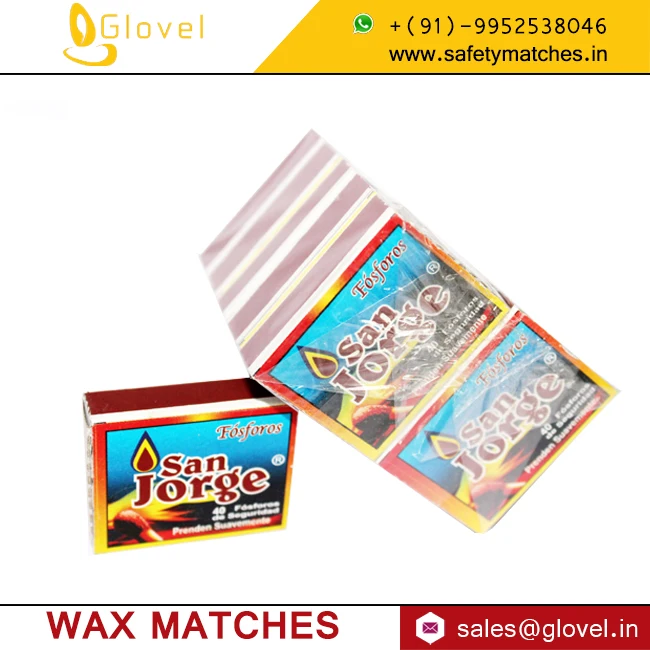 Hot Selling Wax Matches 40 X 33 X 12 MM from India 40 sticks safety matches in carton box packing