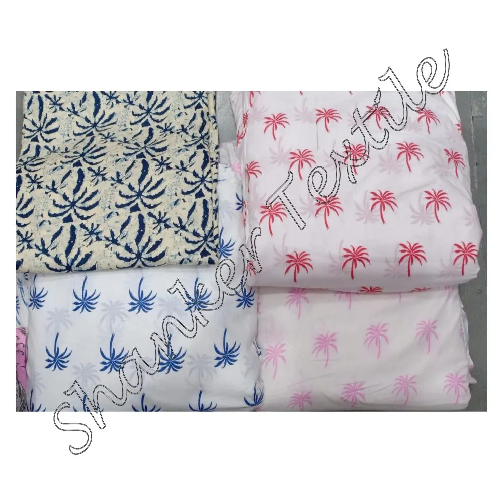 5 Yards Printed Fabric Cotton Flower Print Hand Block Jaipuri Sanganeri Print Fabric Leaf Design For Night Suit Kaftan Kimono