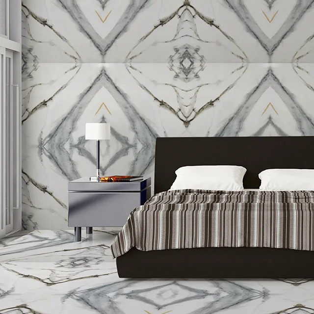 Book Match Design of Polished Glazed Porcelain Tiles 60 x 120 cm Glossy Matt Touch Finish For Villa And Background Wall