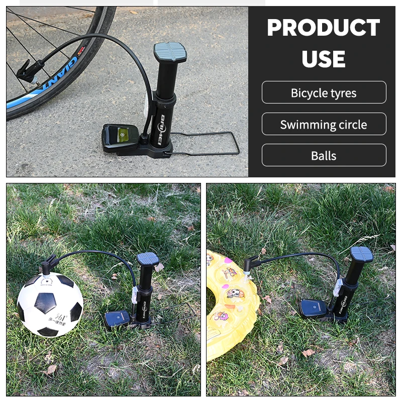 BM Portable road bike mini floor pump with LCD pressure gauge bicycle pedal pump