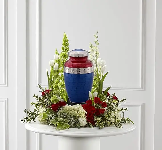 American Honor and Glory Cremation Urn Large Metal Red and Blue Star Veteran Urn Adult Handcrafted Affordable American Flag Urn