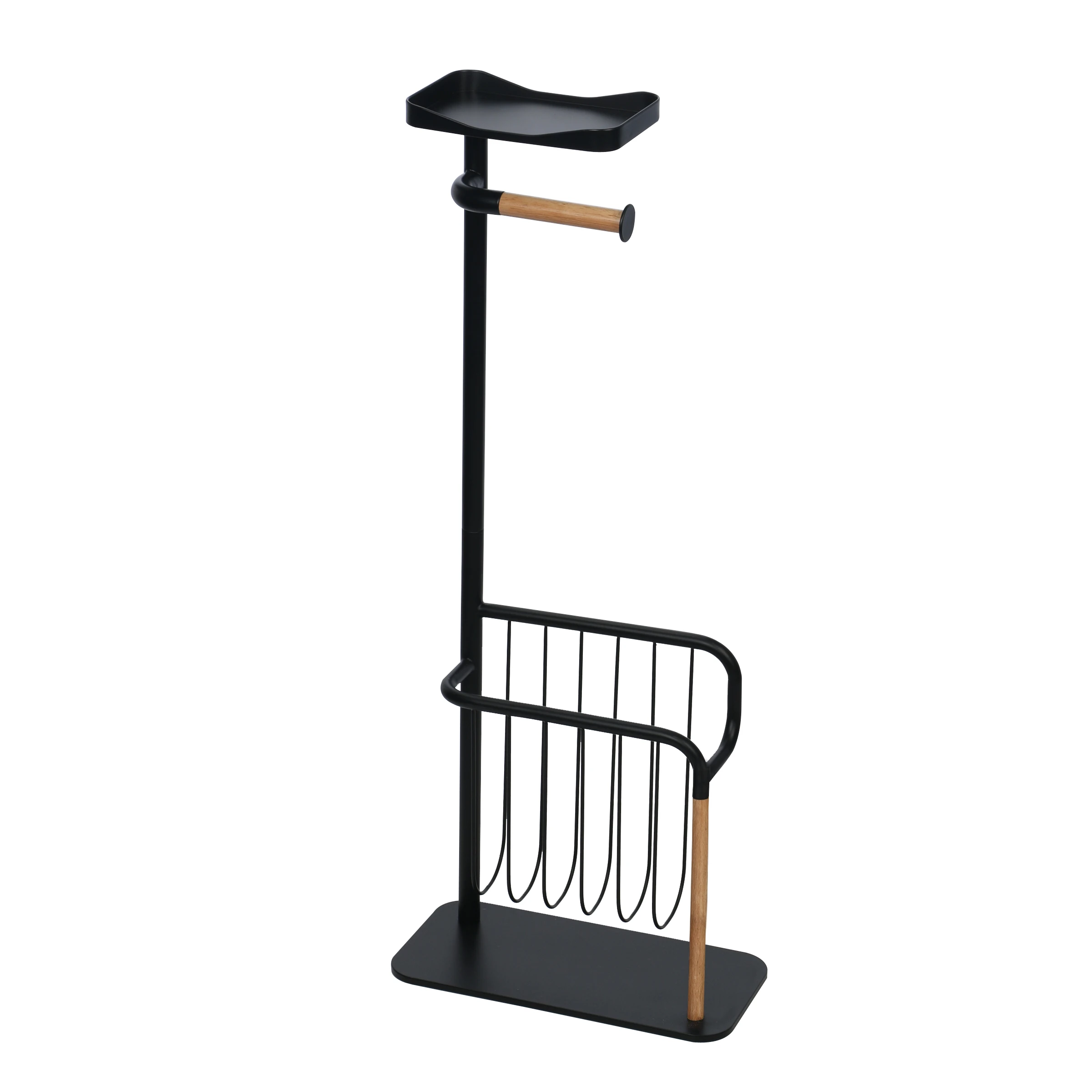 Wood Accent SEC magazine rack free standing toilet paper holder black bathroom accessories
