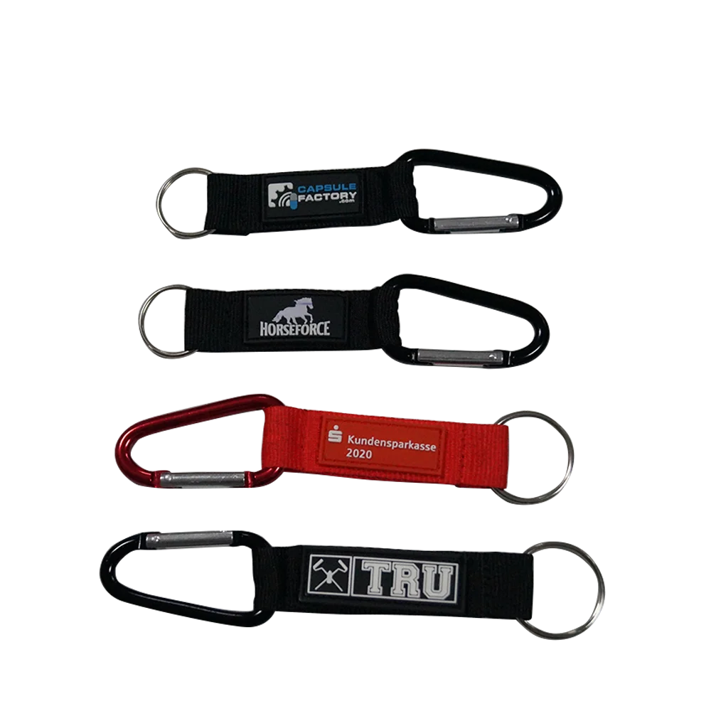 Custom Logo carabiner Keychain Strap Wholesale Screen Printing Nylon Strap Strength carabiner Keychain Strap