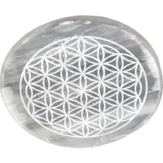 Best Quality Selenite Charging Plate With Engraved Symbol Engraved Selenite Slab Charging Chakra Selenite Coaster Foe Sale