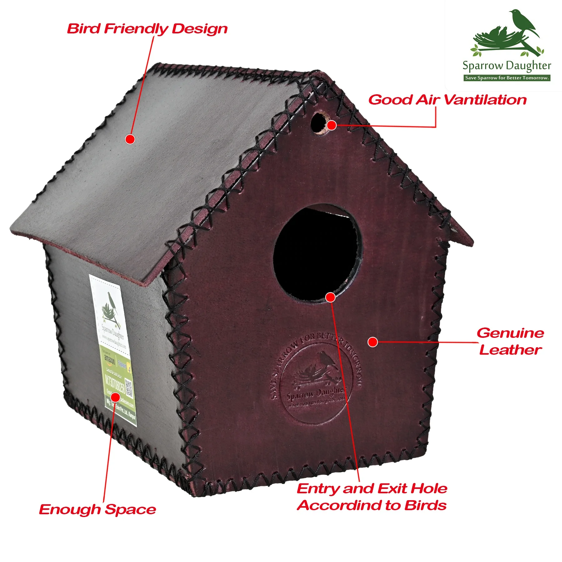 DIY LEATHER CRAFTED HUT SHAPE BIRD HOUSE INDOOR OUTDOOR WALL/ TREE MOUNTED LEATHER BIRD NESTING BOX FULLY CUSTOMIZATION ACCEPTED