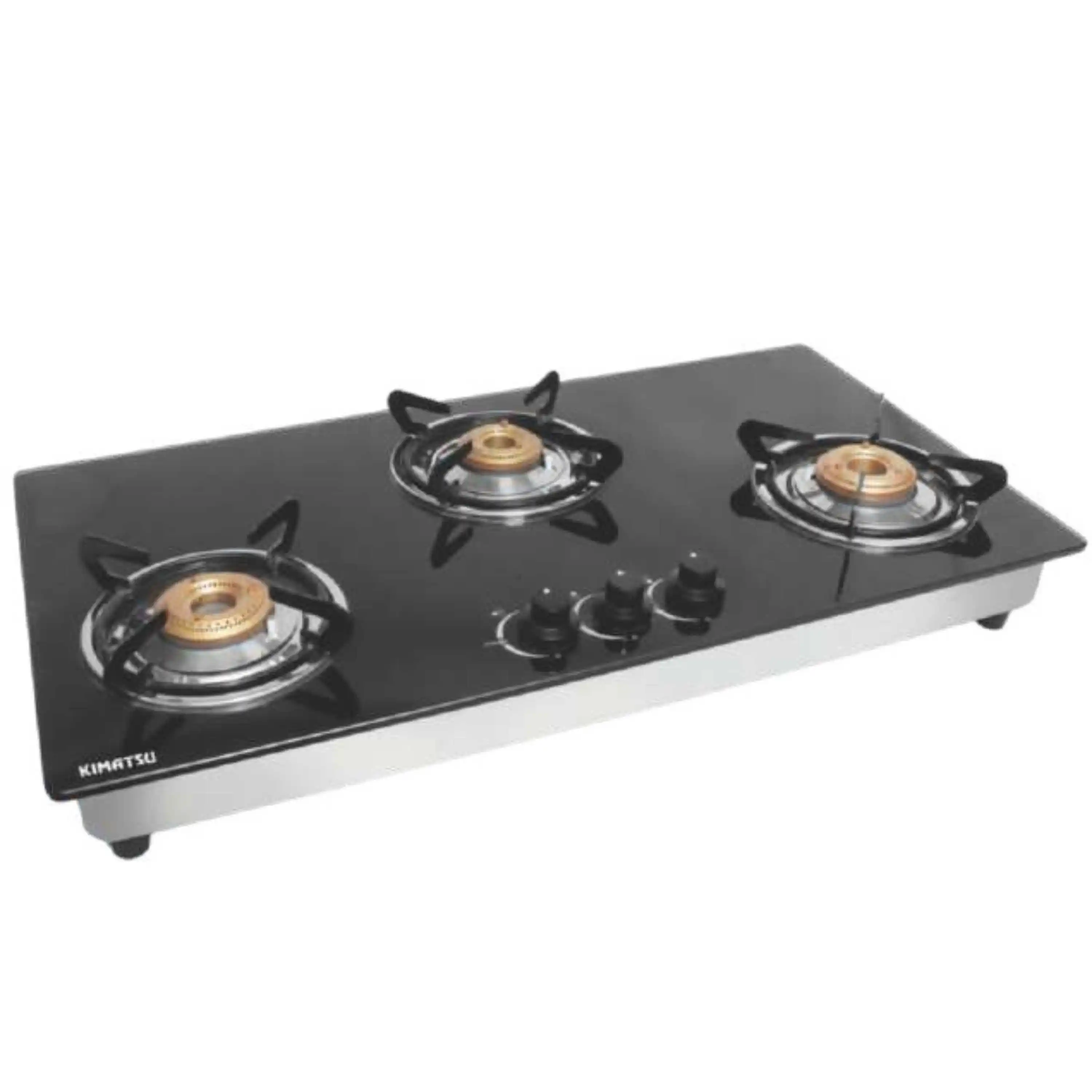 3-Burner Gas Cook-Top Manual Power Source Hotels Households-Glass Aluminum Ceramic Surface Built-In Table Installation Options