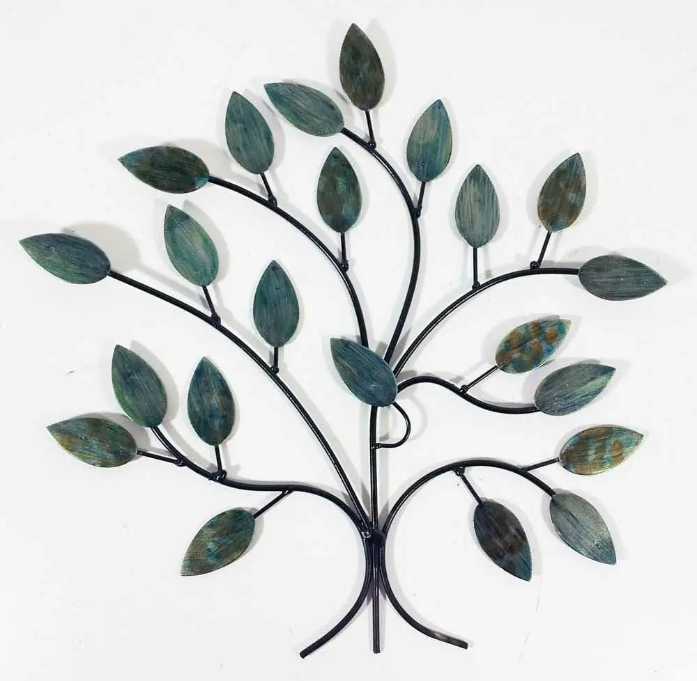 Hand Painted Parrot Wall Decor for Living Room Metal Wall Decor Leaf Wall Art Modern Artwork for Housewarming Office