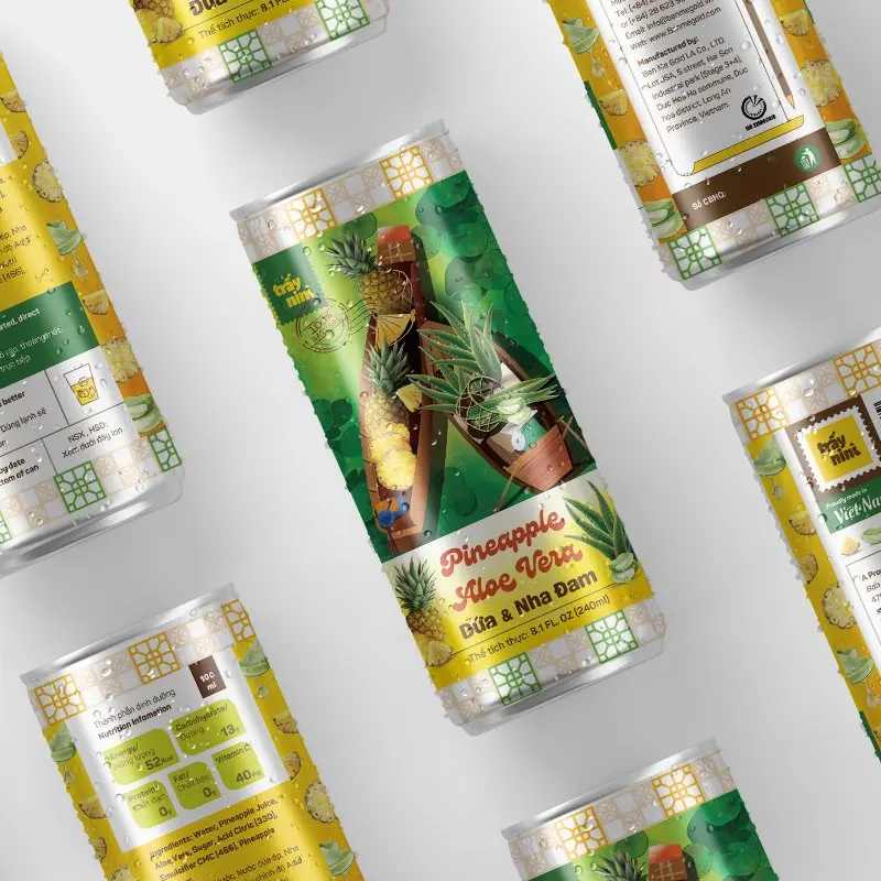 Вьетнамские тропические фрукты-ананас и сок алоэ вера, естественный вкус и хорошие продукты 240 мл в банке или OEM из Вьетнама