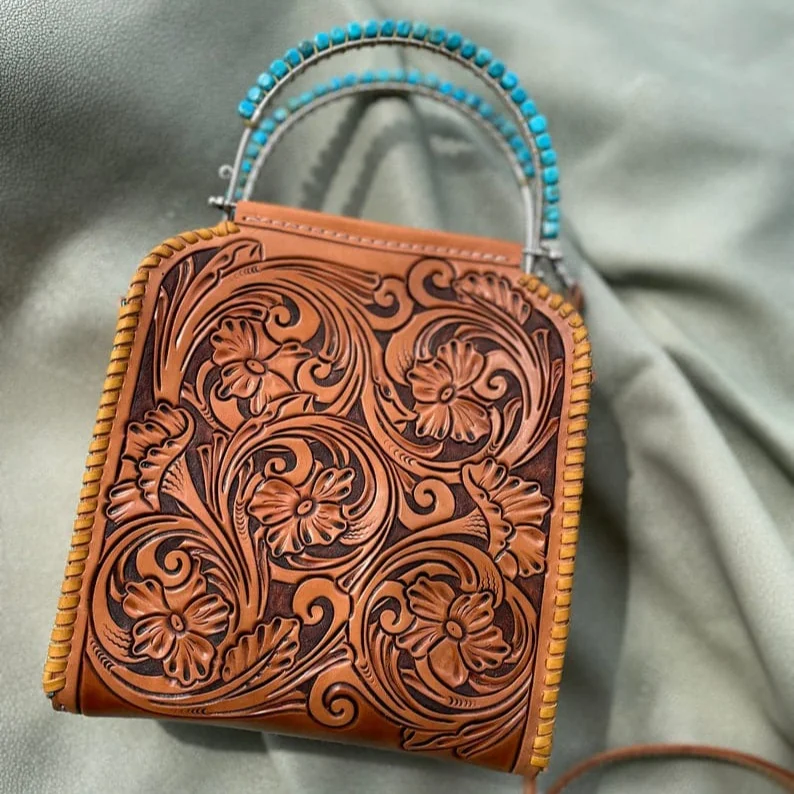 New Western Classy Leather Tooled Coin Purse Bag Wallets Mini Vintage Luxury Wallet Genuine L