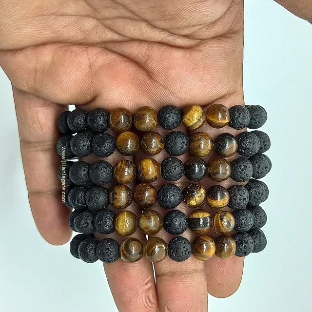 New Fashion 8mm Natural Agate Lava + Tiger Eyes  Bead Round Bracelet Stone Wholesale Bracelet Adjustable Unisex |Buy Jilaniagate