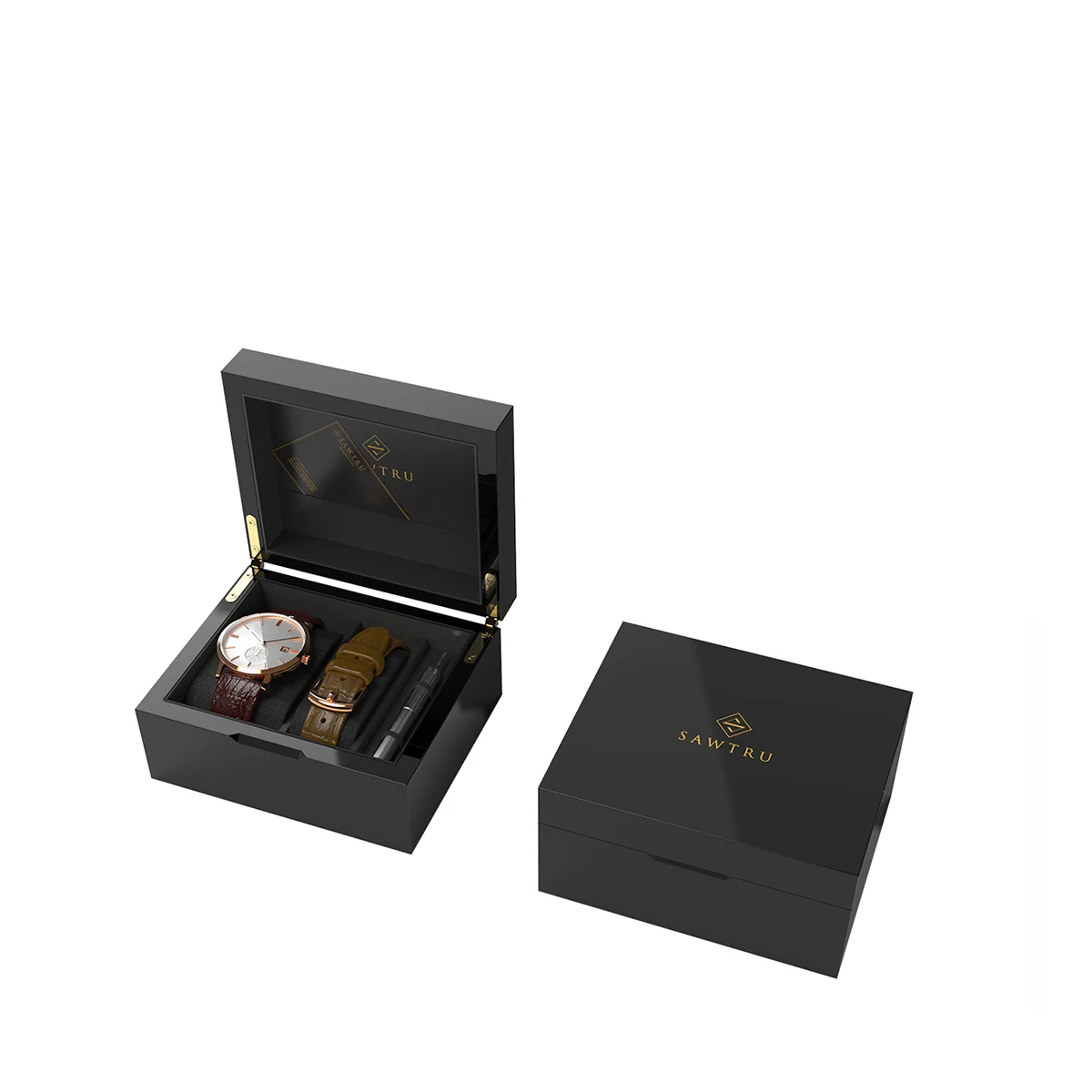 Luxury High Quality Custom Logo Black MDF Wooden Watch Box Gift Packaging Display Single Watch Box Case With Foam Insert