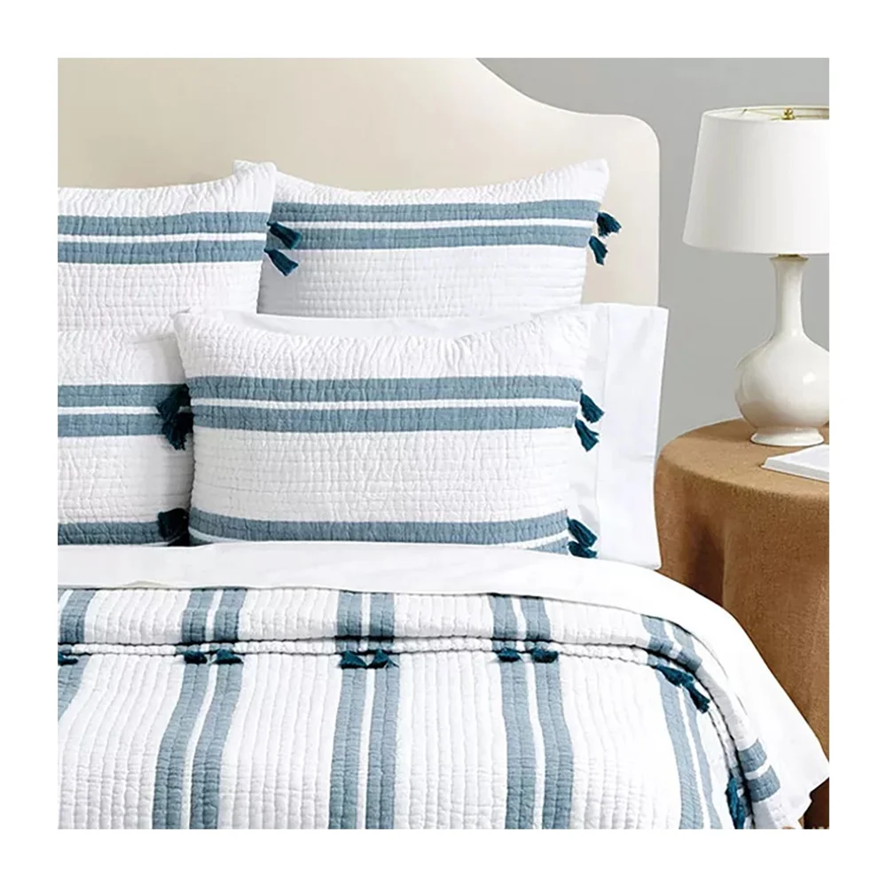 Luxury cotton Stripped machine Quilt 100% Cotton blanket wholesale coverlet hand block print Indian Kantha Bedspread