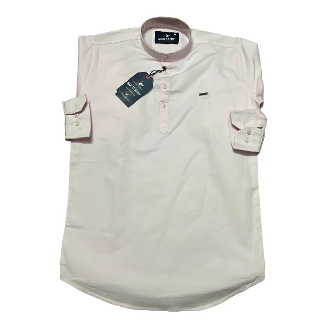 OEM Mens Heavy Cotton Twill Traditional Button Down Short Casual Stand-up Collar Long Sleeve High Quality Cotton Kurta for Men