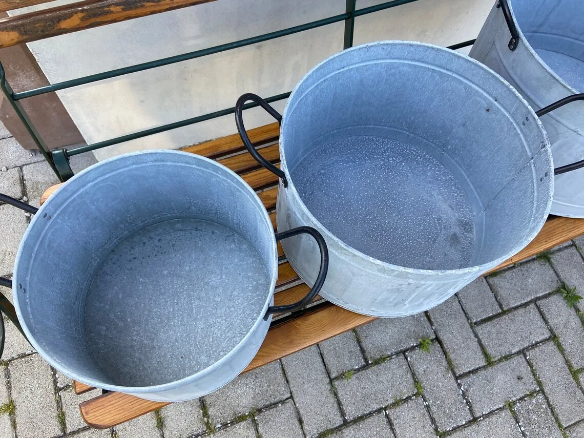Metal Zinc Round Basin Tub Bucket with Handle bassine Galvanized Ronde Set of 3