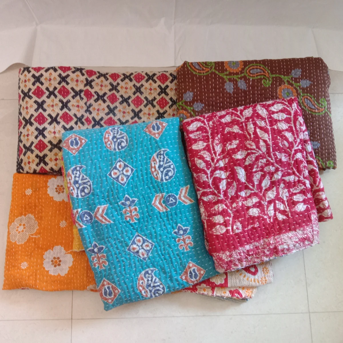 Cotton Kantha Quilt Printed Indian Handmade Vintage Kantha Quilt Hand Stitching Indian Reversible Kantha Quilts