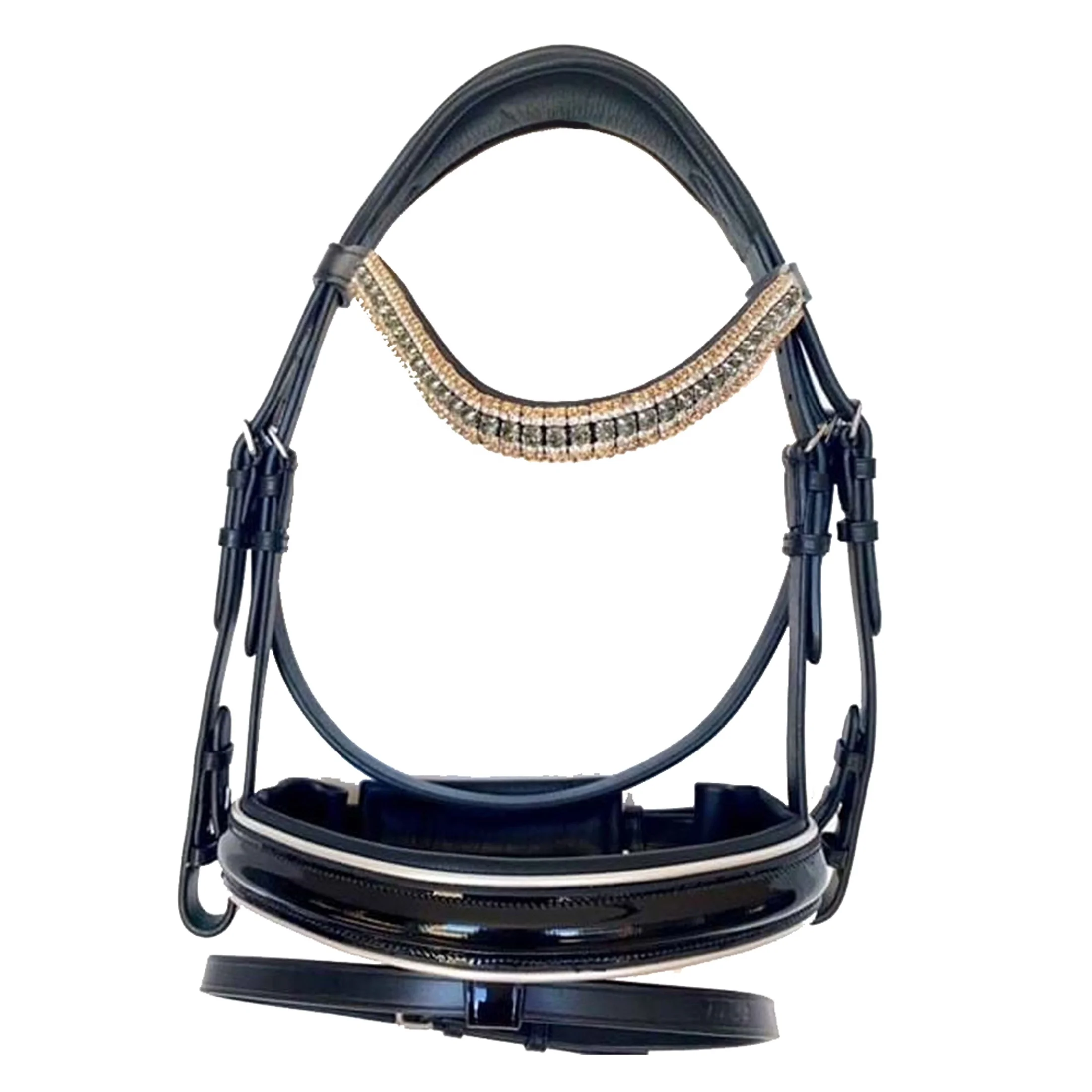 Stylish Attractive Design Super Cowhide Leather Luxury Beautiful Horse Bridle With Fancy Crystals Swarovski Rose Gold Patent