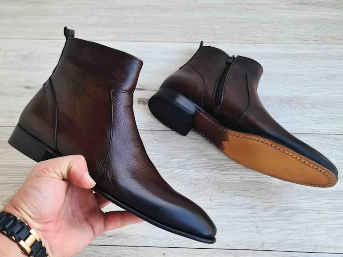High Quality Comfortable Genuine Leather Ponton Boot for Men Custom Made China Safety Ankle Height Chelsea Western Style Winter