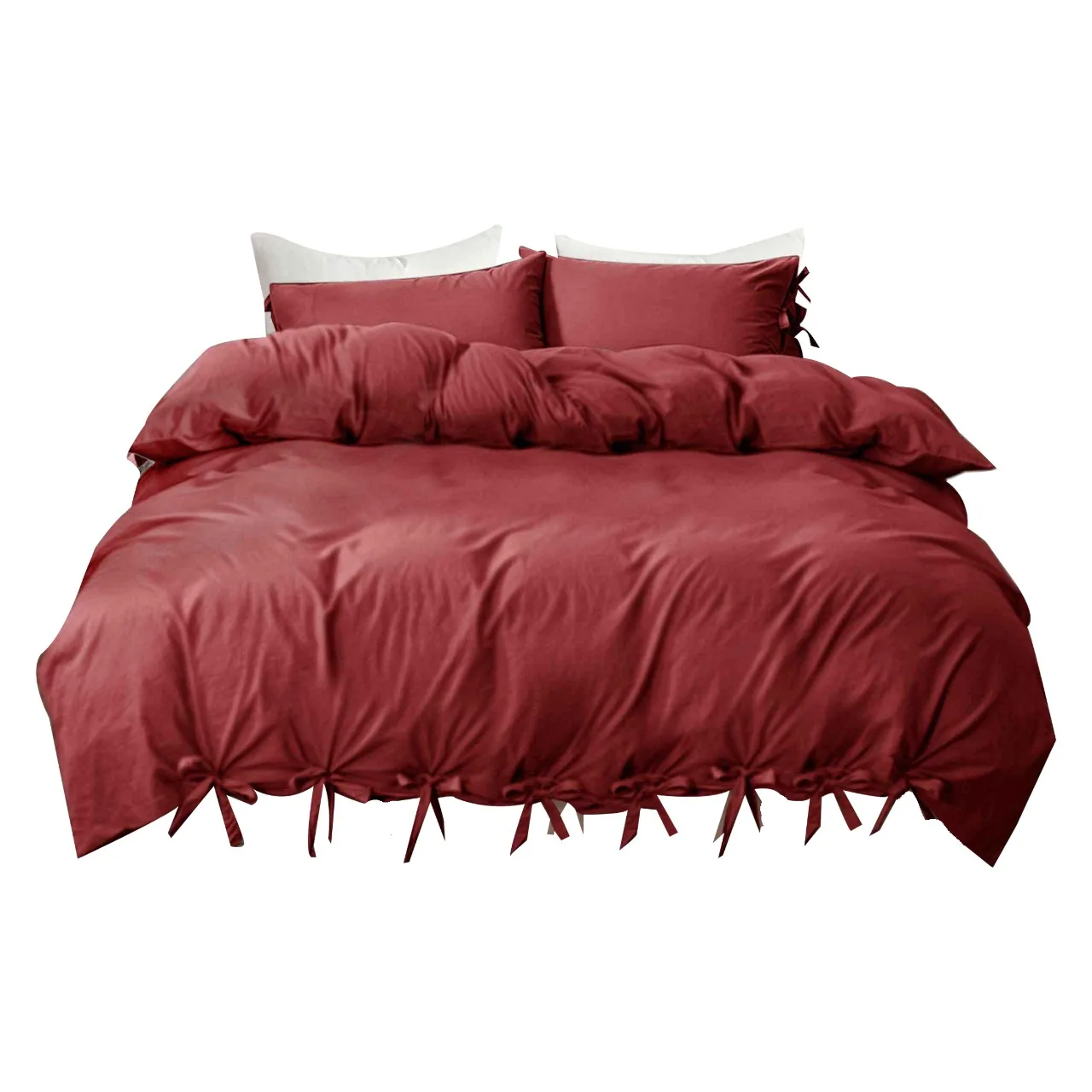 New Design Luxury Design Knotted Burgundy Style Bedding Duvet Cover Sets Microfiber Bedding  with Pillow Cover Whole Sale