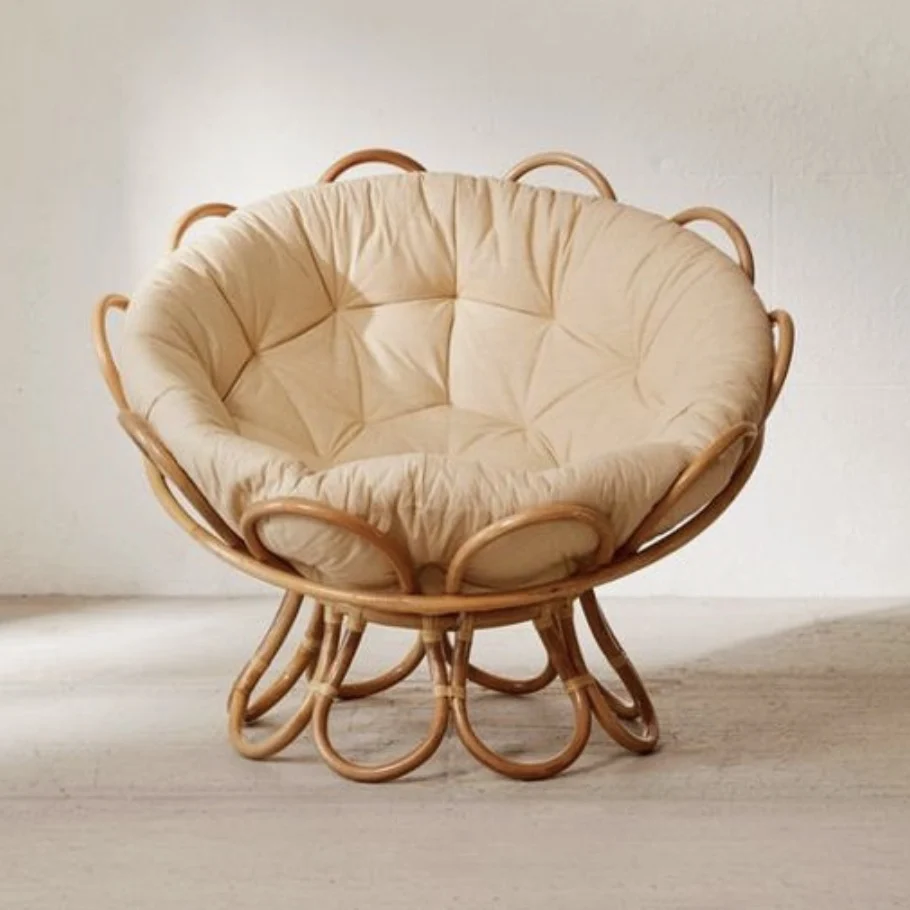 Оптовая продажа плетеный уличный расслабляющий стул papasan из натурального ротанга с матрасом заводская цена