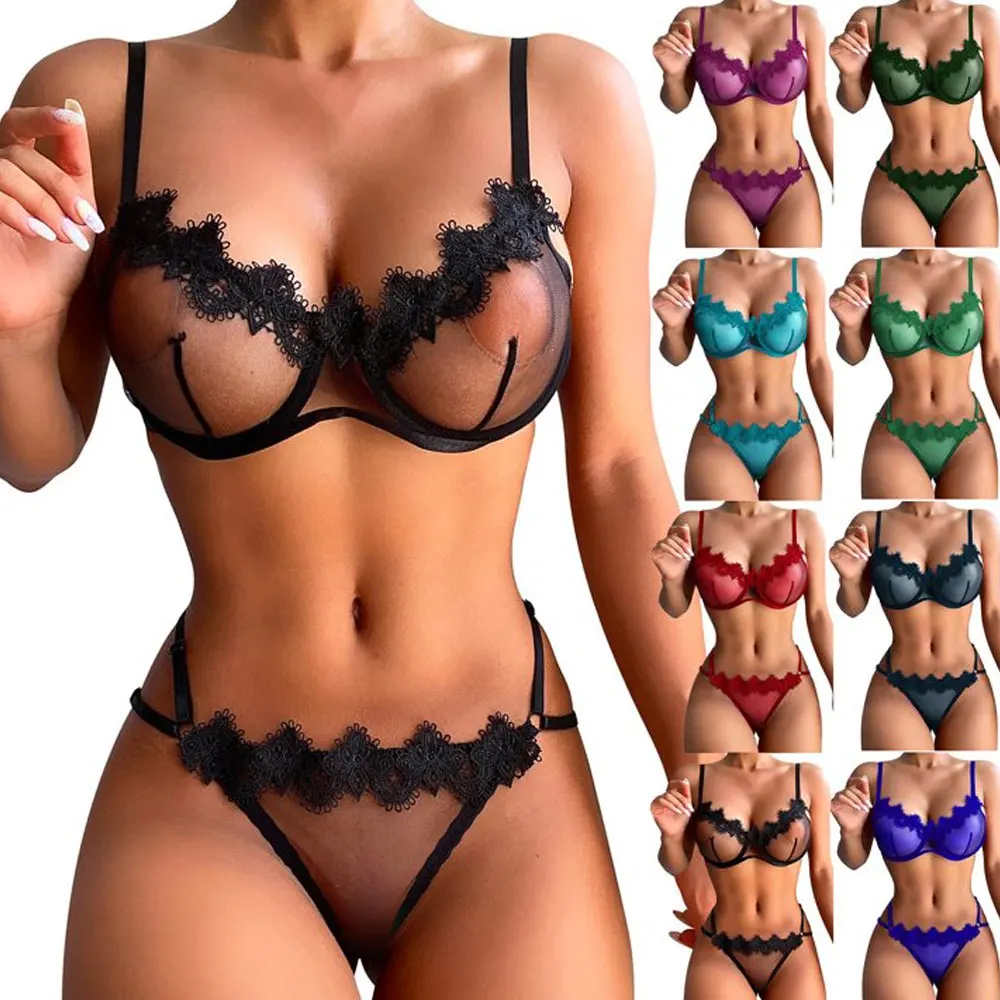 Hot Selling Breathable Seamless Women Underwear Bra Sets Lady Lingerie Lace Summer Bra + Panty + Stockings