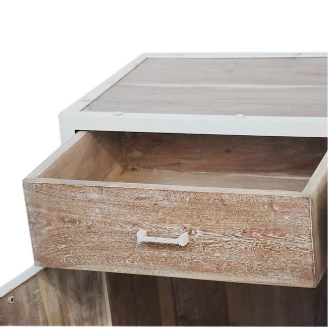 Antique Luxury 150cm French Sideboard Industrial White Wash Wood Cabinet for Bedroom Hotel Designer Furniture Home Living Room