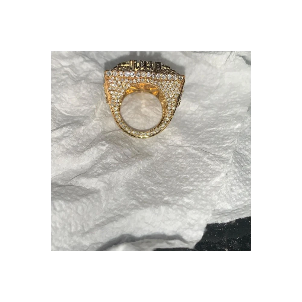 Factory Outlet 14k White Gold Champion Solid Full Ice Out Diamond Ring With Real Vvs Moissanite Diamond Ring For Men