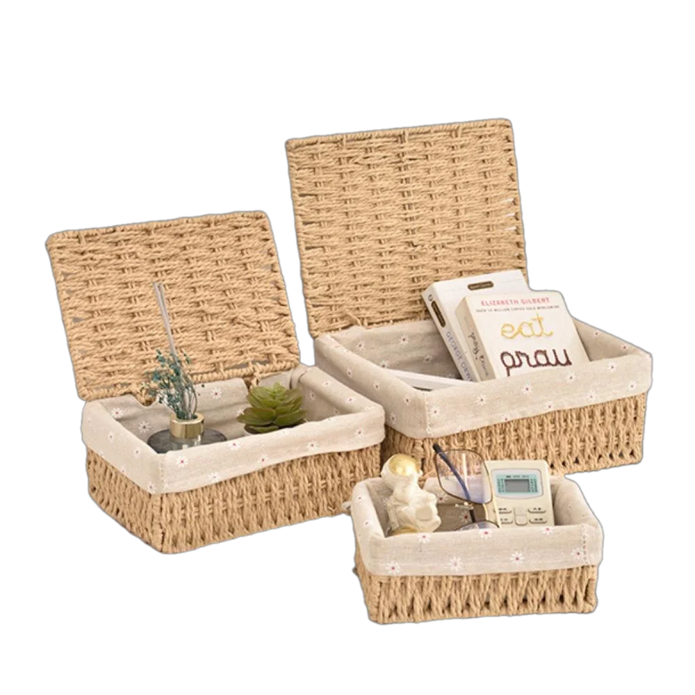 Hand-woven Nesting Wicker Seagrass Cube Storage Bins Wicker Storage Baskets with Liner for Shelves Organizing Decor  in Viet Nam