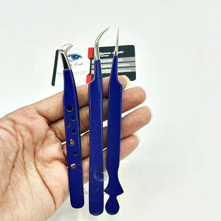 RB-Private Label latest design eyelash extension tweezer royal blue tweezers for eyelash extension false stainless steel tweezer