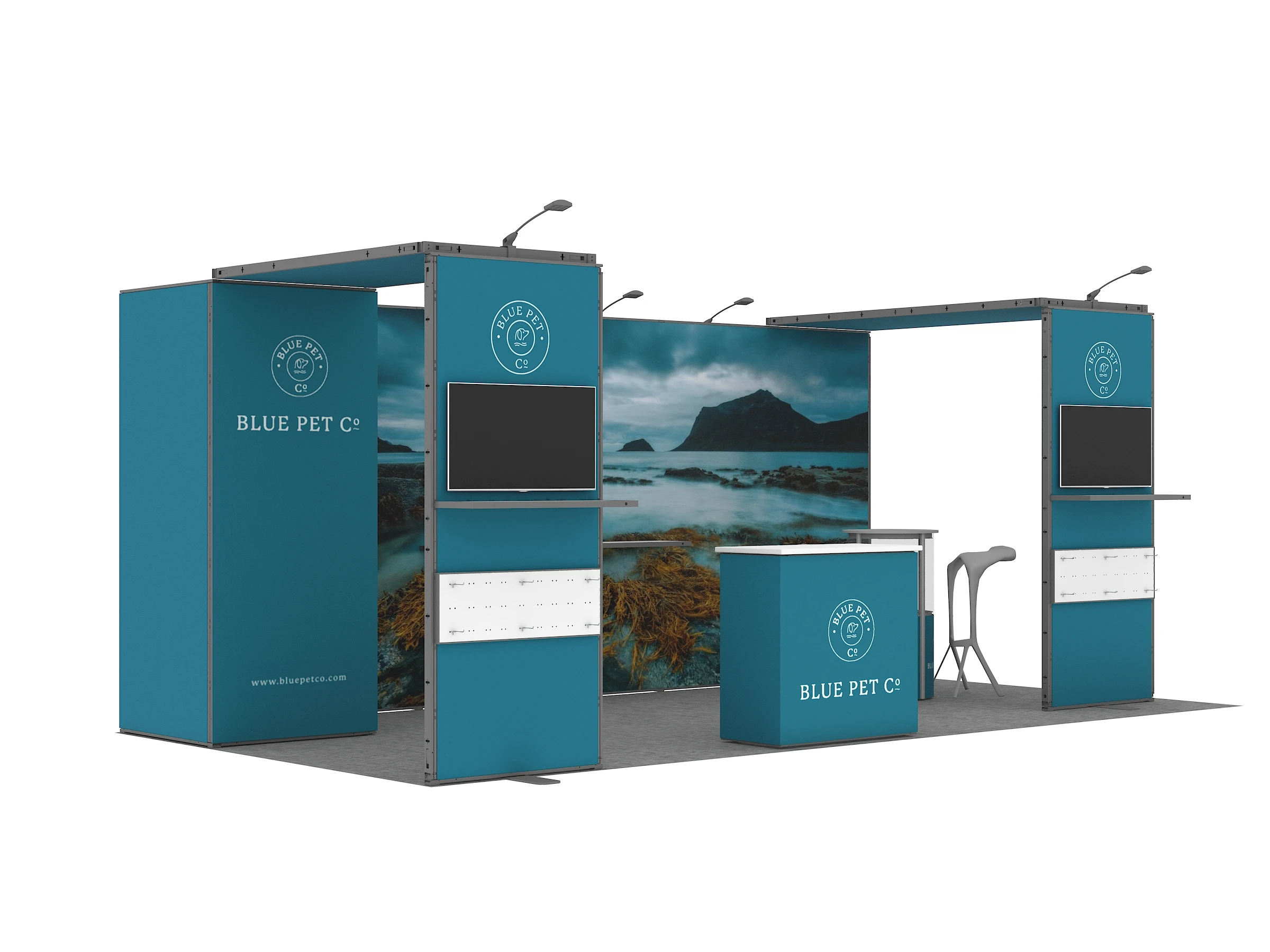 10x20 storage room aluminum modular custom graphic trade show booth with tv