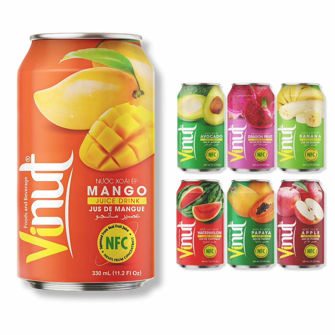 Mango Juice 330ml - VINUT Vietnam Pure mango flavor, wholesale pricing, free sample, and private label OEM/ODM options available