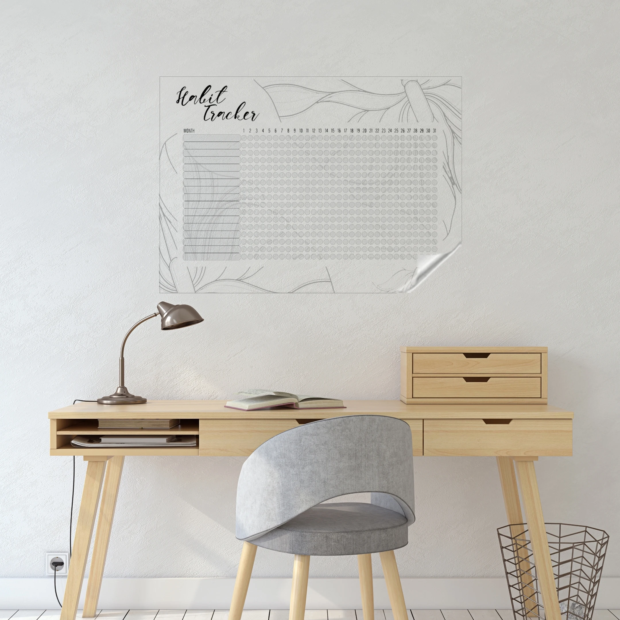 Reusable Monthly Planner Organizer Model-12 Durable Polystyrene Material Dry-Erase Whiteboard Surface Static Electricity Holding