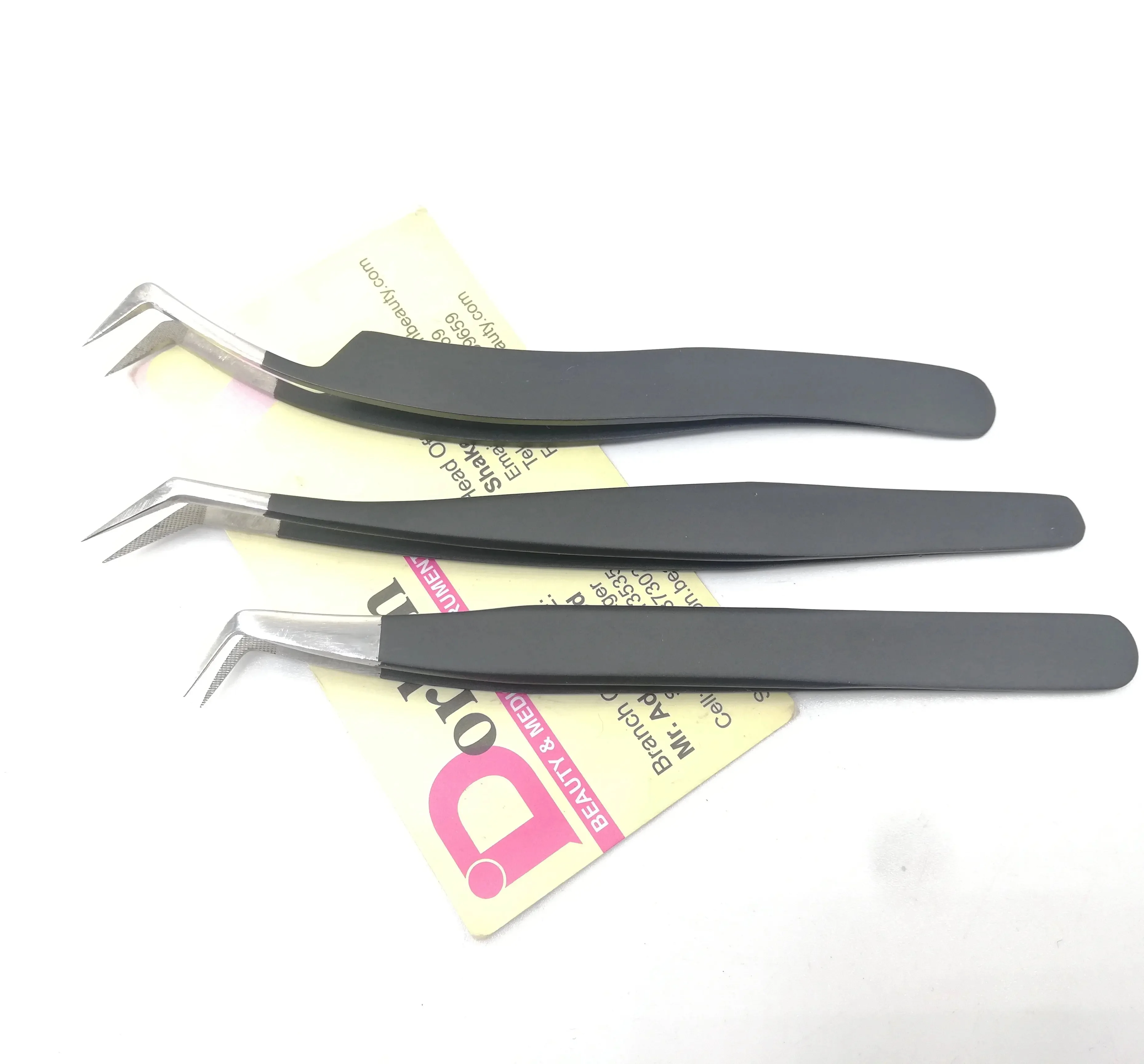 Wholesale Price Black Color Coated Eyelash Tweezers Stainless Steel Best Fiber Tip Semi Curved 45 Degree Volume Eyelash Tweezers