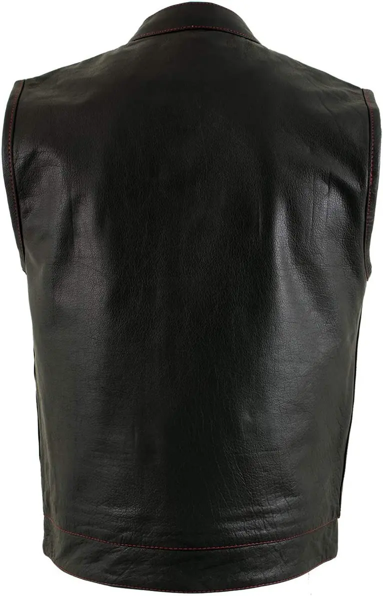 Mens Leather Vest with Red Stitching and USA Inside Flag Lining Jacket With Customize Labeling