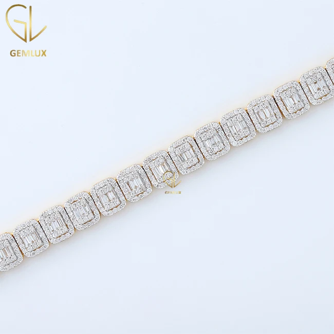 Excellent Quality Luxury Jewelry Baguette & Round Cut Moissanite Diamond Hiphop Tennis Chain At Wholesale Price