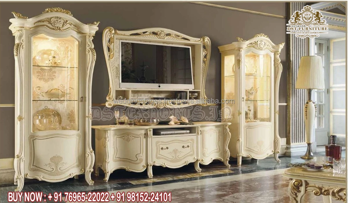 Italian TV Wall Unit With Cabinet Classic Hand Carved TV Units for Home Furniture Luxury Designer Tv Cabinets for Home