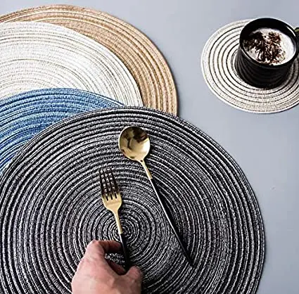 Braided Placemats Set of 6 Table Mats for Dining Tables Woven Washable Non-Slip Place mats Jute fibers and braided